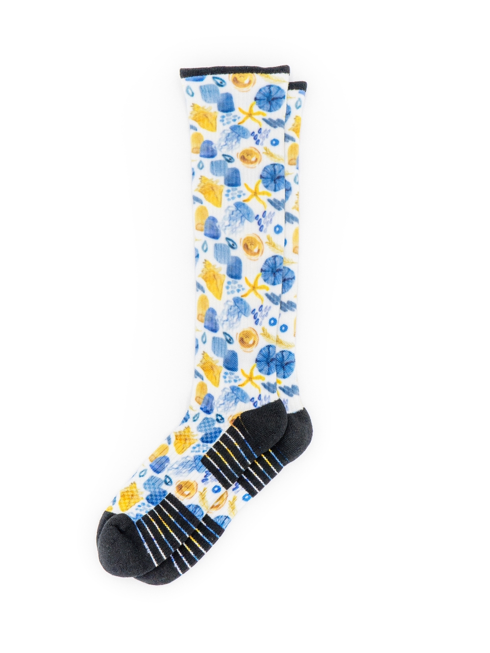 WoMen's Navy & Yellow Patterned knee High Compression Socks